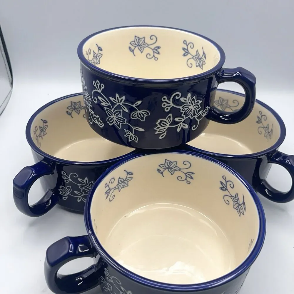 4 Temp-tations By Tara Blue Floral Lace Soup Mug Handle PPP-SQ-166987